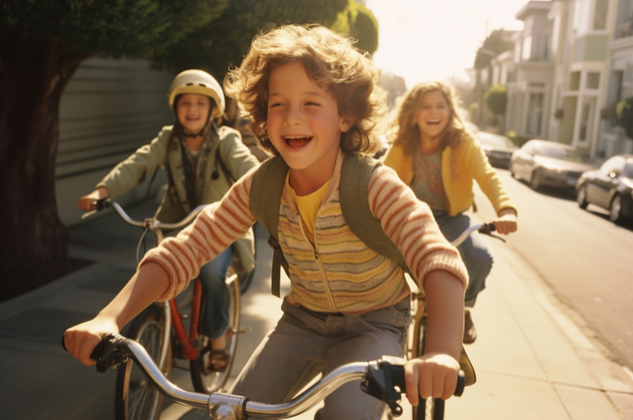 Des enfants vont à l'école à vélo